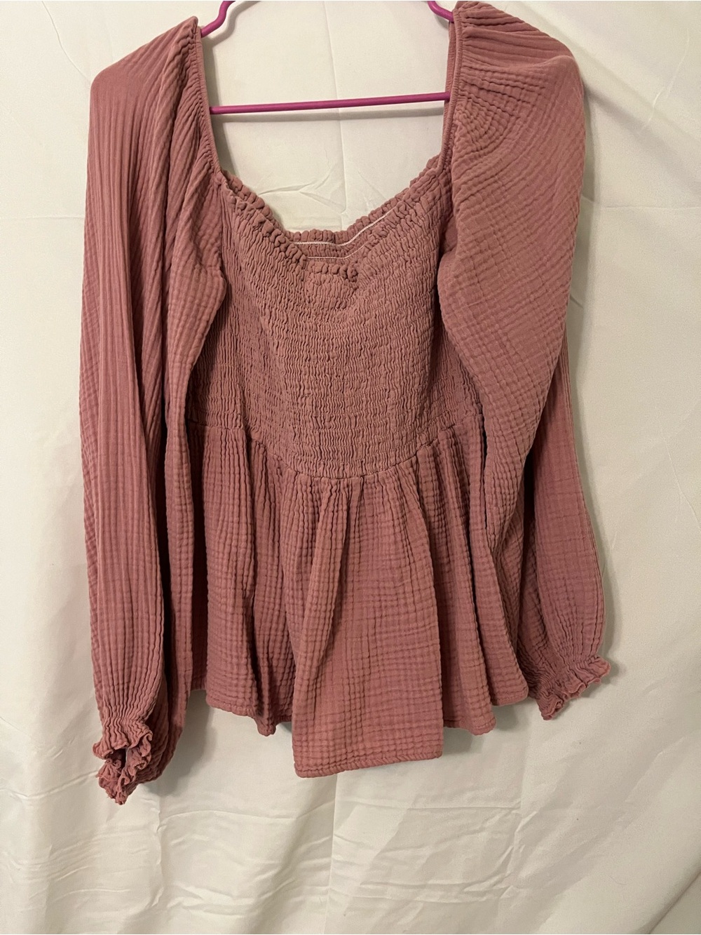 BiBi Dusty Rose Smocked Square-Neck Long Sleeve Tunic